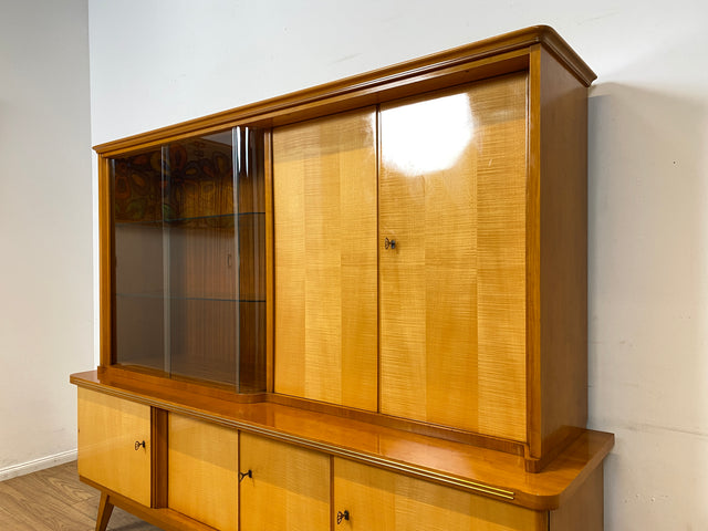 WMK I Besonders schöner heller Mid-Century Wohnzimmerschrank "Berlin" mit Vitrine und Glasböden I Schrank Highboard Anrichte Wohnwand Buffet Cabinet Sideboard Vintage 50er 60er München Köln Dresden