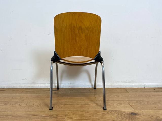 WMK I 1/6 Formschöner und sehr stabiler heller Vintage Stapelstuhl auf Chrom Füßen I Stuhl Holzstuhl Küchenstuhl Esszimmerstuhl Konferenzstuhl Cafe Gastro Industrial Design Berlin Hannover Landshut