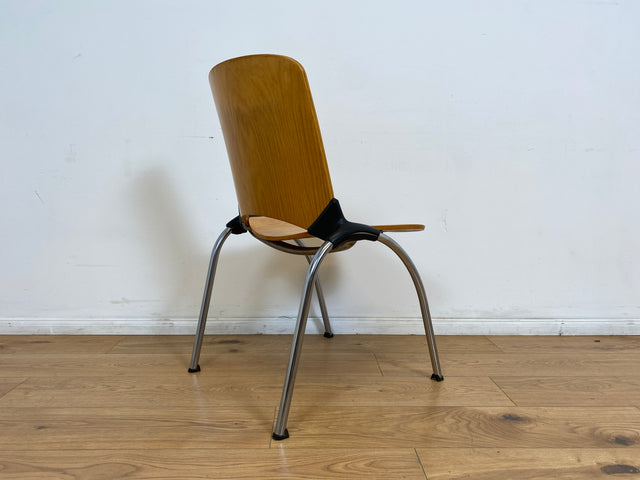 WMK I 1/6 Formschöner und sehr stabiler heller Vintage Stapelstuhl auf Chrom Füßen I Stuhl Holzstuhl Küchenstuhl Esszimmerstuhl Konferenzstuhl Cafe Gastro Industrial Design Berlin Hannover Landshut