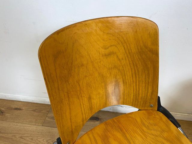 WMK I 1/6 Formschöner und sehr stabiler heller Vintage Stapelstuhl auf Chrom Füßen I Stuhl Holzstuhl Küchenstuhl Esszimmerstuhl Konferenzstuhl Cafe Gastro Industrial Design Berlin Hannover Landshut