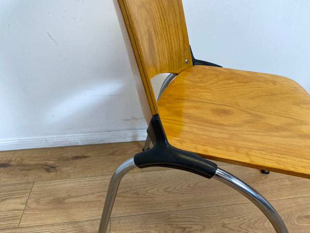 WMK I 1/6 Formschöner und sehr stabiler heller Vintage Stapelstuhl auf Chrom Füßen I Stuhl Holzstuhl Küchenstuhl Esszimmerstuhl Konferenzstuhl Cafe Gastro Industrial Design Berlin Hannover Landshut