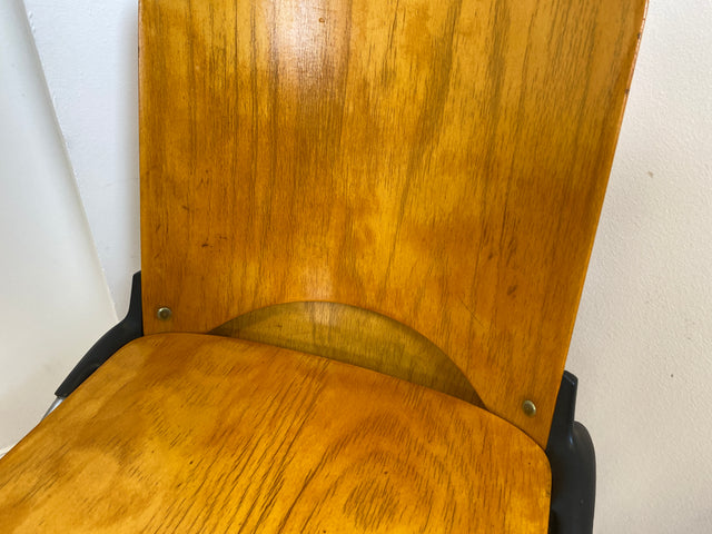 WMK I 1/6 Formschöner und sehr stabiler heller Vintage Stapelstuhl auf Chrom Füßen I Stuhl Holzstuhl Küchenstuhl Esszimmerstuhl Konferenzstuhl Cafe Gastro Industrial Design Berlin Hannover Landshut