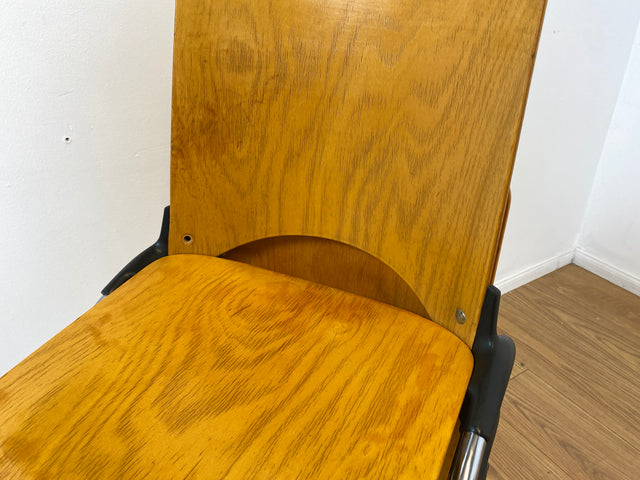 WMK I 1/6 Formschöner und sehr stabiler heller Vintage Stapelstuhl auf Chrom Füßen I Stuhl Holzstuhl Küchenstuhl Esszimmerstuhl Konferenzstuhl Cafe Gastro Industrial Design Berlin Hannover Landshut