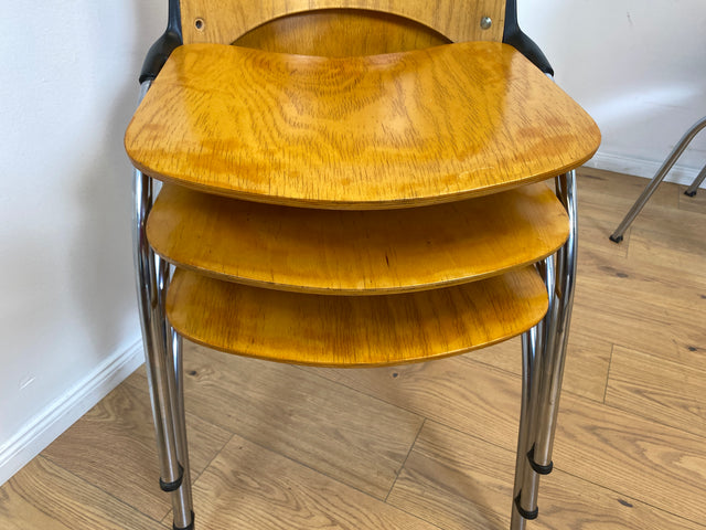 WMK I 1/6 Formschöner und sehr stabiler heller Vintage Stapelstuhl auf Chrom Füßen I Stuhl Holzstuhl Küchenstuhl Esszimmerstuhl Konferenzstuhl Cafe Gastro Industrial Design Berlin Hannover Landshut