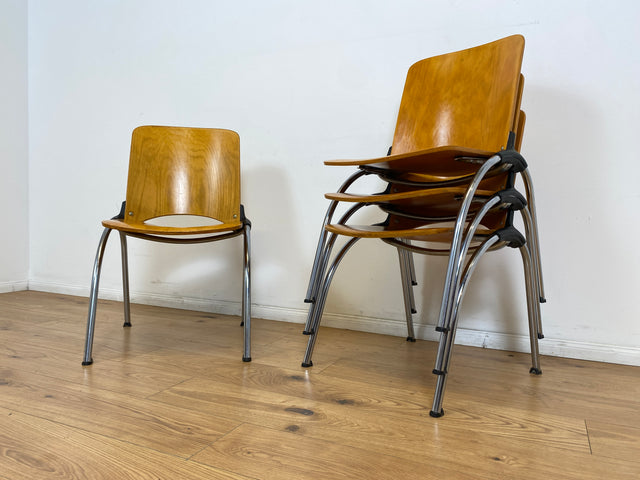 WMK I 1/6 Formschöner und sehr stabiler heller Vintage Stapelstuhl auf Chrom Füßen I Stuhl Holzstuhl Küchenstuhl Esszimmerstuhl Konferenzstuhl Cafe Gastro Industrial Design Berlin Hannover Landshut