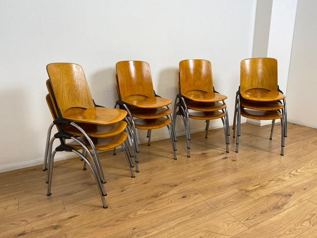 WMK I 1/6 Formschöner und sehr stabiler heller Vintage Stapelstuhl auf Chrom Füßen I Stuhl Holzstuhl Küchenstuhl Esszimmerstuhl Konferenzstuhl Cafe Gastro Industrial Design Berlin Hannover Landshut