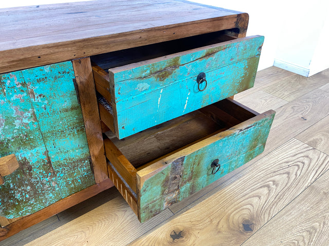 Boatwood by WMK # Bunterschönes & nachhaltiges Sideboard aus altem Bootsholz, ein handgefertigtes Unikat aus massivem Teakholz # Kommode Anrichte TV-Bank TV-Lowboard Fernsehkommode Bootsmöbel Teak