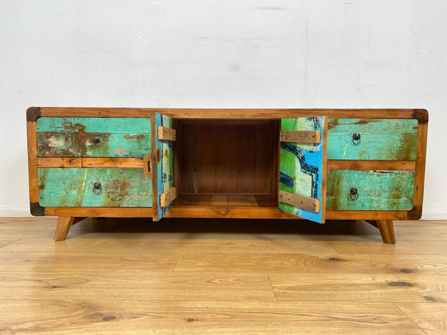 Boatwood by WMK # Bunterschönes & nachhaltiges Sideboard aus altem Bootsholz, ein handgefertigtes Unikat aus massivem Teakholz # Kommode Anrichte TV-Bank TV-Lowboard Fernsehkommode Bootsmöbel Teak