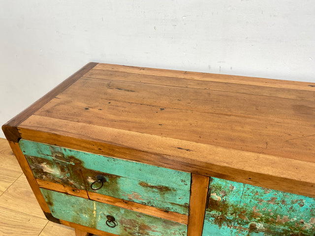 Boatwood by WMK # Bunterschönes & nachhaltiges Sideboard aus altem Bootsholz, ein handgefertigtes Unikat aus massivem Teakholz # Kommode Anrichte TV-Bank TV-Lowboard Fernsehkommode Bootsmöbel Teak