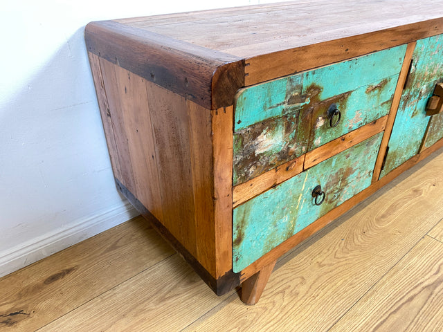 Boatwood by WMK # Bunterschönes & nachhaltiges Sideboard aus altem Bootsholz, ein handgefertigtes Unikat aus massivem Teakholz # Kommode Anrichte TV-Bank TV-Lowboard Fernsehkommode Bootsmöbel Teak