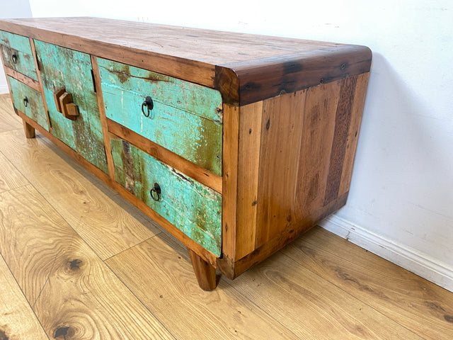 Boatwood by WMK # Bunterschönes & nachhaltiges Sideboard aus altem Bootsholz, ein handgefertigtes Unikat aus massivem Teakholz # Kommode Anrichte TV-Bank TV-Lowboard Fernsehkommode Bootsmöbel Teak