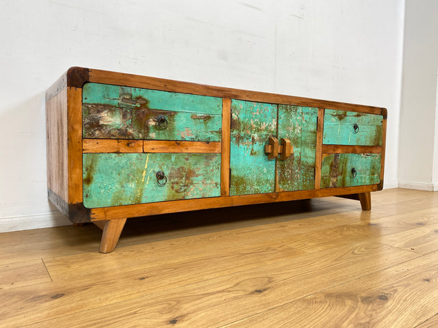 Boatwood by WMK # Bunterschönes & nachhaltiges Sideboard aus altem Bootsholz, ein handgefertigtes Unikat aus massivem Teakholz # Kommode Anrichte TV-Bank TV-Lowboard Fernsehkommode Bootsmöbel Teak