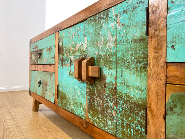 Boatwood by WMK # Bunterschönes & nachhaltiges Sideboard aus altem Bootsholz, ein handgefertigtes Unikat aus massivem Teakholz # Kommode Anrichte TV-Bank TV-Lowboard Fernsehkommode Bootsmöbel Teak