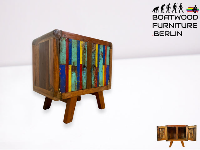 Boatwood by WMK I Detailreiche kleine Kommode aus altem Bootsholz in Originalfarben I handgefertigt I Sideboard TV Lowboard TV-Bank Nachttisch Nachtkommode Schrank Bootsmöbel Berlin Regensburg NRW