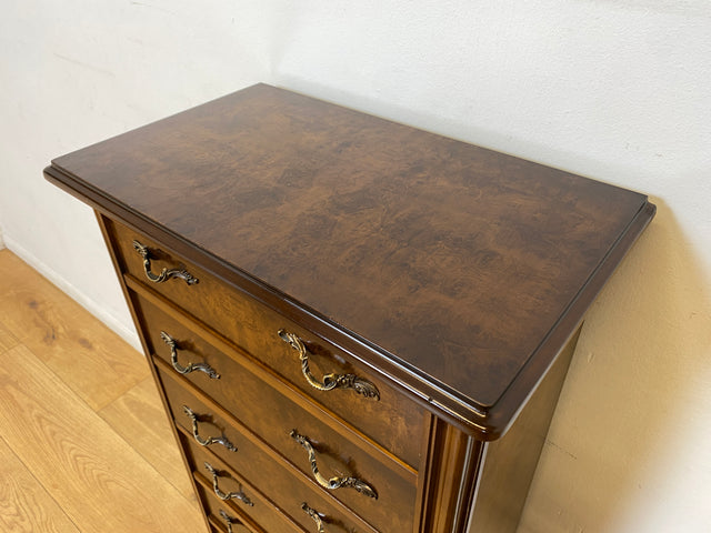 WMK I Versand 85€ I Elegante kleine dunkle Vintage Kommode mit 7 Schubladen und edlen Messinggriffen I Schubladenkommode Schrank Flurkommode Wäschekommode Säule Retro Berlin Bamberg Schwerin Duisburg