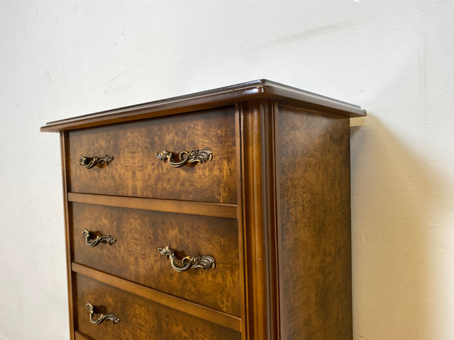 WMK I Versand 85€ I Elegante kleine dunkle Vintage Kommode mit 7 Schubladen und edlen Messinggriffen I Schubladenkommode Schrank Flurkommode Wäschekommode Säule Retro Berlin Bamberg Schwerin Duisburg