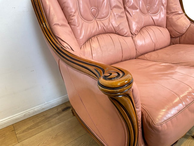 WMK I Elegantes und sehr gemütliches kleiner Stilmöbel Sofa im Barock Stil mit seltenem Altrosa Echtleder Bezug I Couch Sofa 2-Sitzer 2er Leder Leather Rokoko Chippendale Vintage Berlin Dresden Bayern