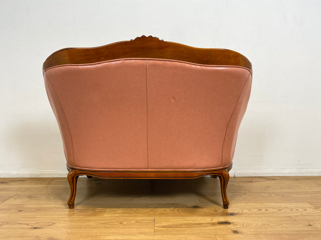 WMK I Elegantes und sehr gemütliches kleiner Stilmöbel Sofa im Barock Stil mit seltenem Altrosa Echtleder Bezug I Couch Sofa 2-Sitzer 2er Leder Leather Rokoko Chippendale Vintage Berlin Dresden Bayern
