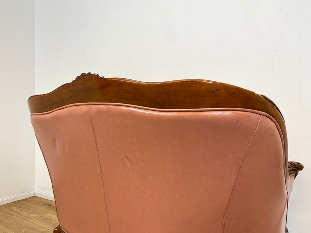 WMK I Elegantes und sehr gemütliches kleiner Stilmöbel Sofa im Barock Stil mit seltenem Altrosa Echtleder Bezug I Couch Sofa 2-Sitzer 2er Leder Leather Rokoko Chippendale Vintage Berlin Dresden Bayern