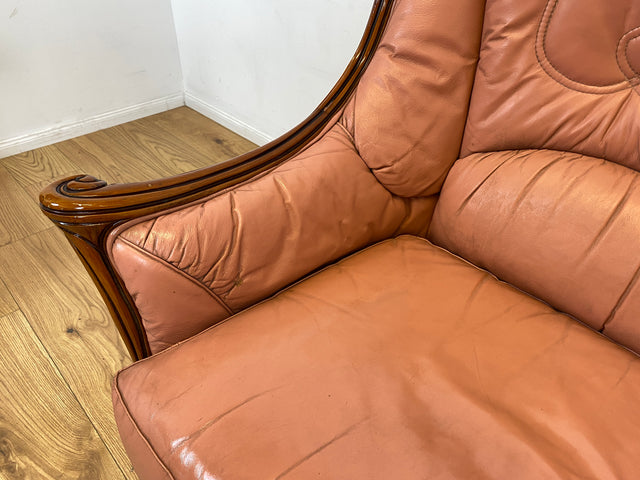 WMK I Elegantes und sehr gemütliches kleiner Stilmöbel Sofa im Barock Stil mit seltenem Altrosa Echtleder Bezug I Couch Sofa 2-Sitzer 2er Leder Leather Rokoko Chippendale Vintage Berlin Dresden Bayern