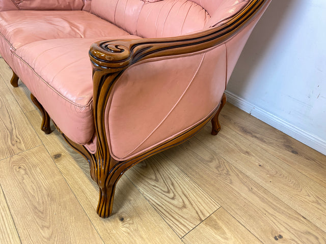 WMK I Elegantes und sehr gemütliches kleiner Stilmöbel Sofa im Barock Stil mit seltenem Altrosa Echtleder Bezug I Couch Sofa 2-Sitzer 2er Leder Leather Rokoko Chippendale Vintage Berlin Dresden Bayern