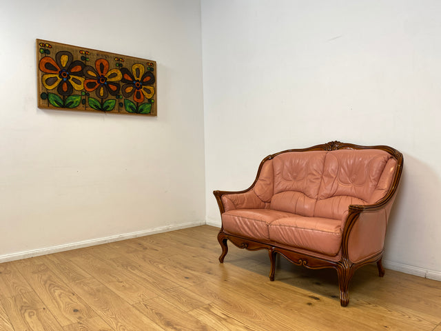 WMK I Elegantes und sehr gemütliches kleiner Stilmöbel Sofa im Barock Stil mit seltenem Altrosa Echtleder Bezug I Couch Sofa 2-Sitzer 2er Leder Leather Rokoko Chippendale Vintage Berlin Dresden Bayern