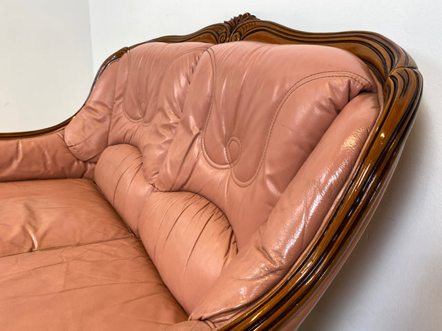 WMK I Elegantes und sehr gemütliches kleiner Stilmöbel Sofa im Barock Stil mit seltenem Altrosa Echtleder Bezug I Couch Sofa 2-Sitzer 2er Leder Leather Rokoko Chippendale Vintage Berlin Dresden Bayern