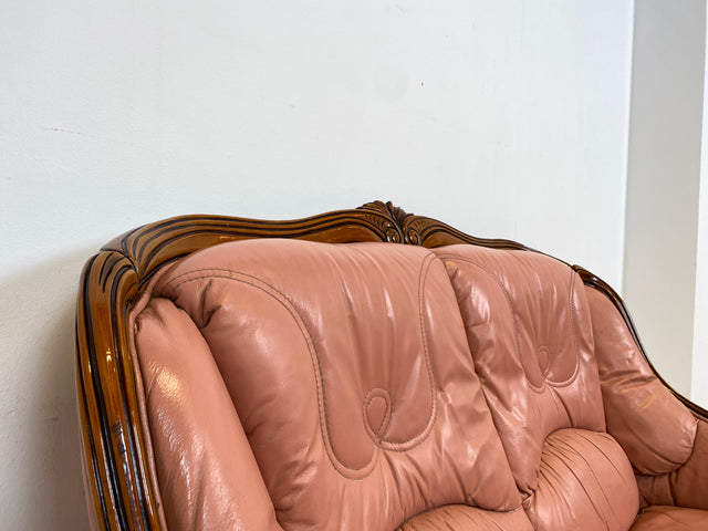 WMK I Elegantes und sehr gemütliches kleiner Stilmöbel Sofa im Barock Stil mit seltenem Altrosa Echtleder Bezug I Couch Sofa 2-Sitzer 2er Leder Leather Rokoko Chippendale Vintage Berlin Dresden Bayern