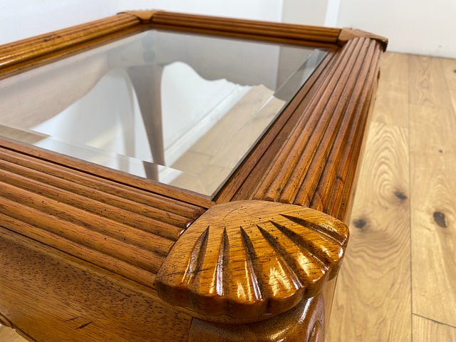 WMK # Wunderschöner, hochwertiger und sehr gut erhaltener kleiner Vintage Couchtisch in antikem Stil, massiv & handverziert # Beistelltisch Wohnzimmertisch Glastisch Coffee Table Chippendale Stilmöbel
