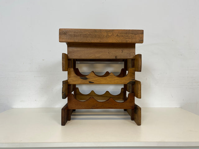 Boatwood by WMK # 1/3 Einzigartiges kleines Weinregal für 6 Flaschen, ein aus altem Bootsholz handgefertigtes Unikat aus massivem Teakholz # Flaschenregal Wine Rack Flaschenständer Weinschrank Gastro