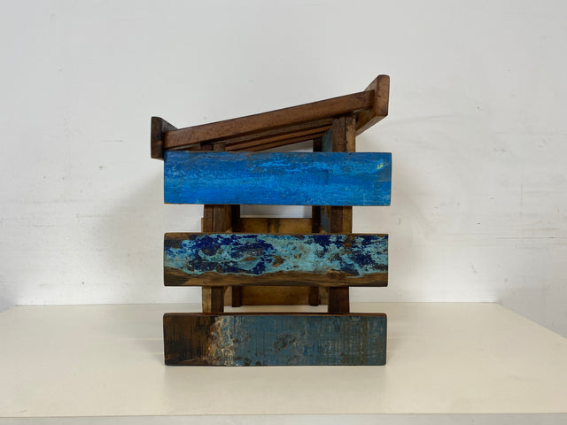 Boatwood by WMK # 1/3 Einzigartiges kleines Weinregal für 6 Flaschen, ein aus altem Bootsholz handgefertigtes Unikat aus massivem Teakholz # Flaschenregal Wine Rack Flaschenständer Weinschrank Gastro