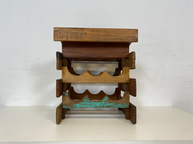 Boatwood by WMK # 1/3 Einzigartiges kleines Weinregal für 6 Flaschen, ein aus altem Bootsholz handgefertigtes Unikat aus massivem Teakholz # Flaschenregal Wine Rack Flaschenständer Weinschrank Gastro