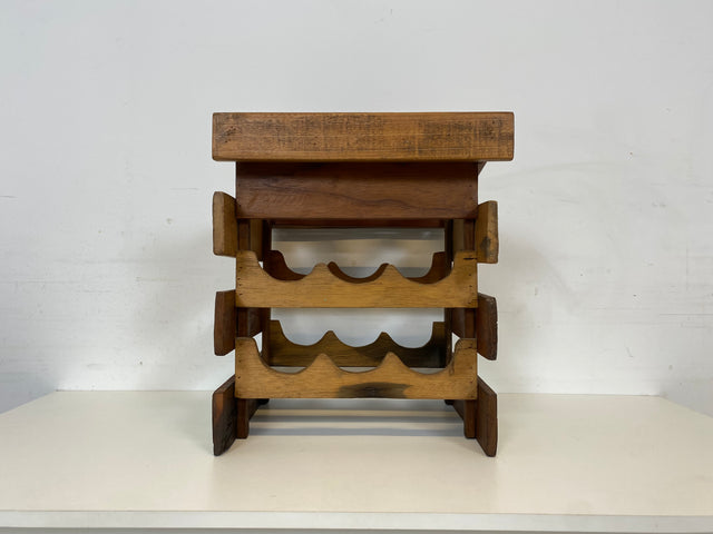 Boatwood by WMK # 1/3 Einzigartiges kleines Weinregal für 6 Flaschen, ein aus altem Bootsholz handgefertigtes Unikat aus massivem Teakholz # Flaschenregal Wine Rack Flaschenständer Weinschrank Gastro
