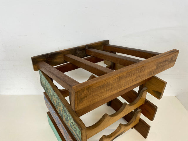 Boatwood by WMK # 1/3 Einzigartiges kleines Weinregal für 6 Flaschen, ein aus altem Bootsholz handgefertigtes Unikat aus massivem Teakholz # Flaschenregal Wine Rack Flaschenständer Weinschrank Gastro
