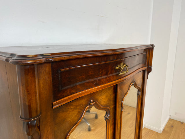 WMK I Charmantes kleines antikes Vertiko aus vollem Holz in Mahagoni mit Spiegeltüren I Schrank Wäscheschrank Highboard Kommode Schuhschrank Louis-Philippe Biedermeier Vintage I Berlin München