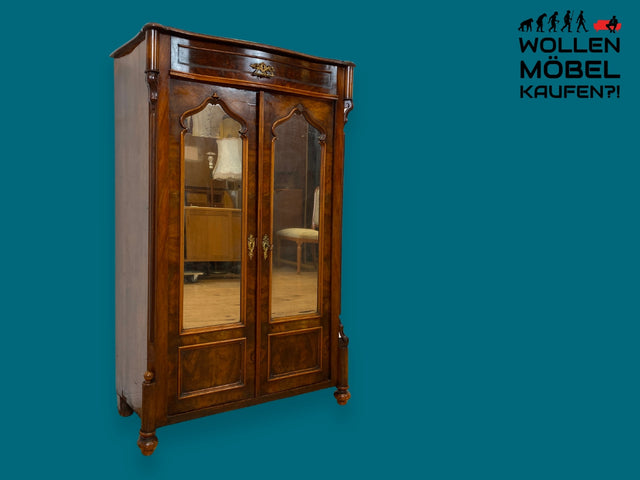 WMK I Charmantes kleines antikes Vertiko aus vollem Holz in Mahagoni mit Spiegeltüren I Schrank Wäscheschrank Highboard Kommode Schuhschrank Louis-Philippe Biedermeier Vintage I Berlin München
