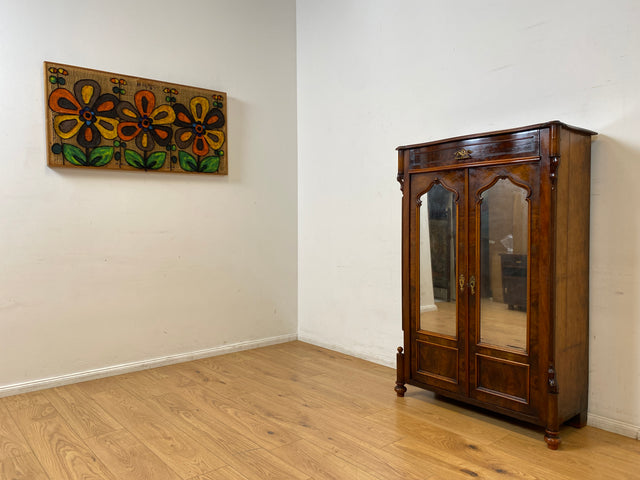 WMK I Charmantes kleines antikes Vertiko aus vollem Holz in Mahagoni mit Spiegeltüren I Schrank Wäscheschrank Highboard Kommode Schuhschrank Louis-Philippe Biedermeier Vintage I Berlin München