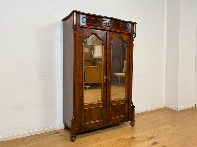 WMK I Charmantes kleines antikes Vertiko aus vollem Holz in Mahagoni mit Spiegeltüren I Schrank Wäscheschrank Highboard Kommode Schuhschrank Louis-Philippe Biedermeier Vintage I Berlin München