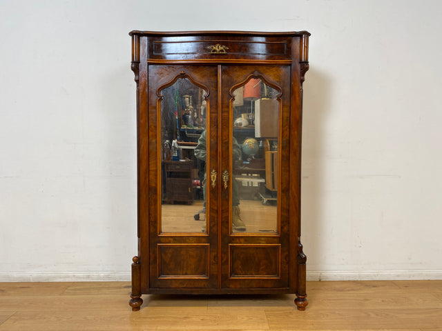 WMK I Charmantes kleines antikes Vertiko aus vollem Holz in Mahagoni mit Spiegeltüren I Schrank Wäscheschrank Highboard Kommode Schuhschrank Louis-Philippe Biedermeier Vintage I Berlin München