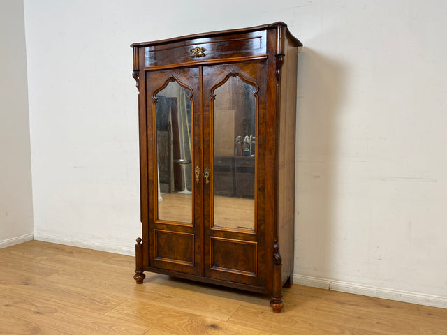 WMK I Charmantes kleines antikes Vertiko aus vollem Holz in Mahagoni mit Spiegeltüren I Schrank Wäscheschrank Highboard Kommode Schuhschrank Louis-Philippe Biedermeier Vintage I Berlin München