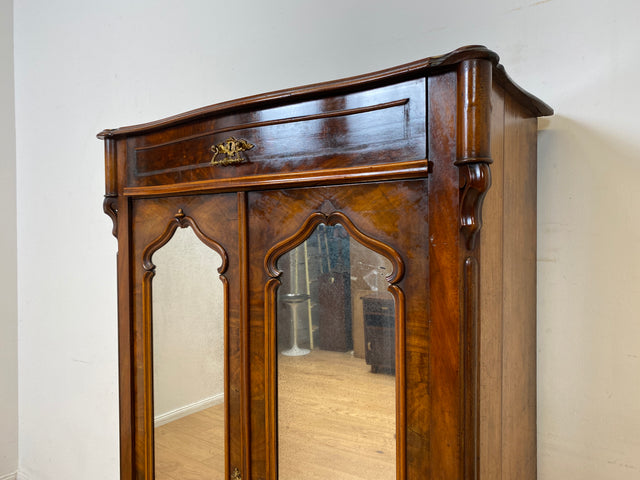 WMK I Charmantes kleines antikes Vertiko aus vollem Holz in Mahagoni mit Spiegeltüren I Schrank Wäscheschrank Highboard Kommode Schuhschrank Louis-Philippe Biedermeier Vintage I Berlin München