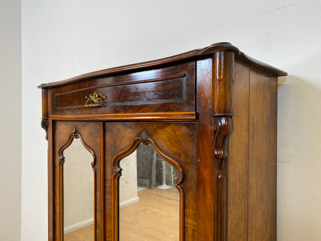 WMK I Charmantes kleines antikes Vertiko aus vollem Holz in Mahagoni mit Spiegeltüren I Schrank Wäscheschrank Highboard Kommode Schuhschrank Louis-Philippe Biedermeier Vintage I Berlin München