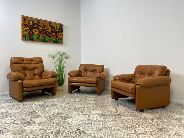 WMK 1/2 High-quality and well-preserved Italian designer armchair Coronado Tobia Scarpa by C&B Italia with genuine leather cover # Armchair Leather Armchair Seating Set Armchair Leather B&B Design Vintage