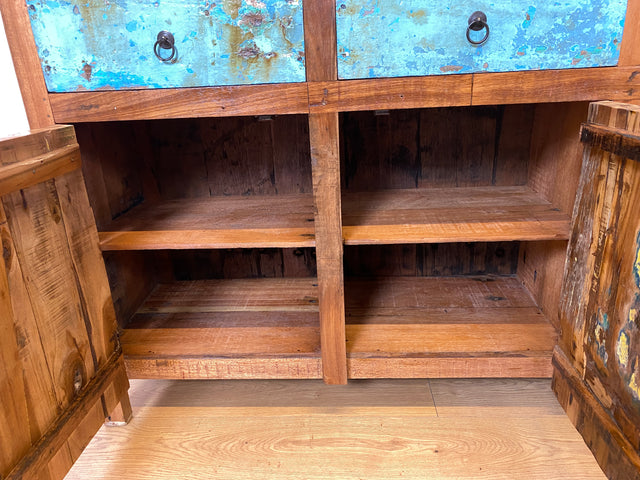 Boatwood by WMK I Einzigartiges meeresblaues Sideboard handgefertigt aus altem Bootsholz I Teakholz massiv I Schrank Kommode Anrichte Büfett Buffet Wäschekommode Fernsehkommode Berlin Dresden Bochum