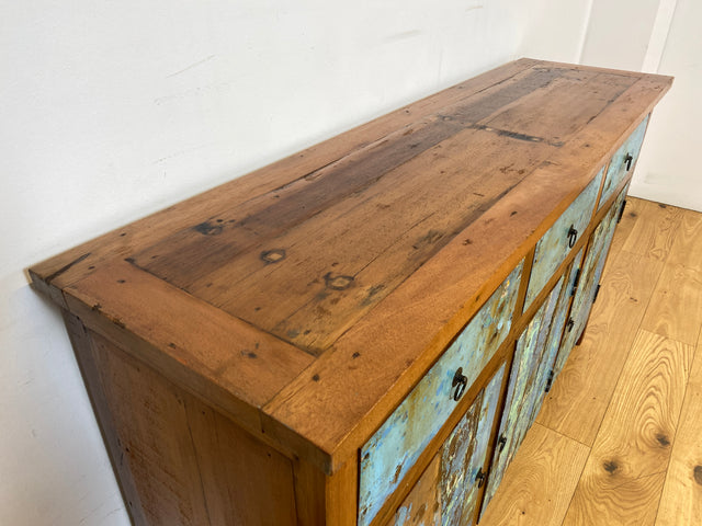 Boatwood by WMK I Einzigartiges meeresblaues Sideboard handgefertigt aus altem Bootsholz I Teakholz massiv I Schrank Kommode Anrichte Büfett Buffet Wäschekommode Fernsehkommode Berlin Dresden Bochum