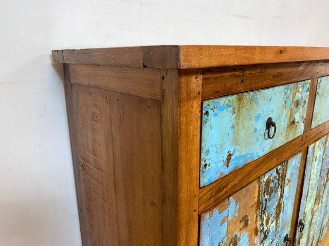 Boatwood by WMK I Einzigartiges meeresblaues Sideboard handgefertigt aus altem Bootsholz I Teakholz massiv I Schrank Kommode Anrichte Büfett Buffet Wäschekommode Fernsehkommode Berlin Dresden Bochum