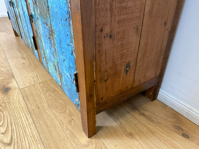 Boatwood by WMK I Einzigartiges meeresblaues Sideboard handgefertigt aus altem Bootsholz I Teakholz massiv I Schrank Kommode Anrichte Büfett Buffet Wäschekommode Fernsehkommode Berlin Dresden Bochum