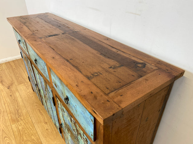 Boatwood by WMK I Einzigartiges meeresblaues Sideboard handgefertigt aus altem Bootsholz I Teakholz massiv I Schrank Kommode Anrichte Büfett Buffet Wäschekommode Fernsehkommode Berlin Dresden Bochum