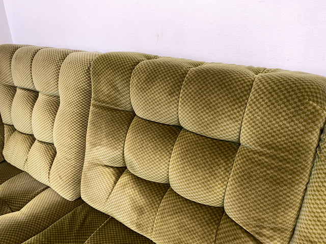 WMK I Schönes und äußerst gemütliches modulares 70er Jahre Ecksofa mit grünem gestepptem Originalbezug I Couch Eckcouch Sitzecke Wohnzimmer Polstergarnitur Retro Vintage Berlin Passau Leipzig Nürnberg