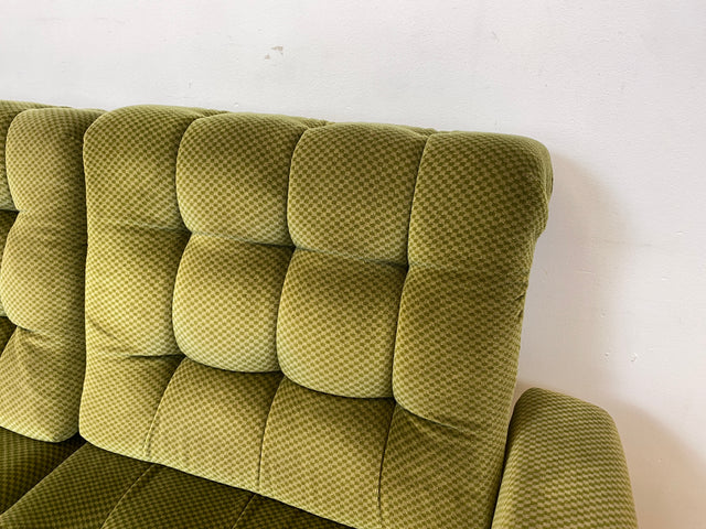 WMK I Schönes und äußerst gemütliches modulares 70er Jahre Ecksofa mit grünem gestepptem Originalbezug I Couch Eckcouch Sitzecke Wohnzimmer Polstergarnitur Retro Vintage Berlin Passau Leipzig Nürnberg